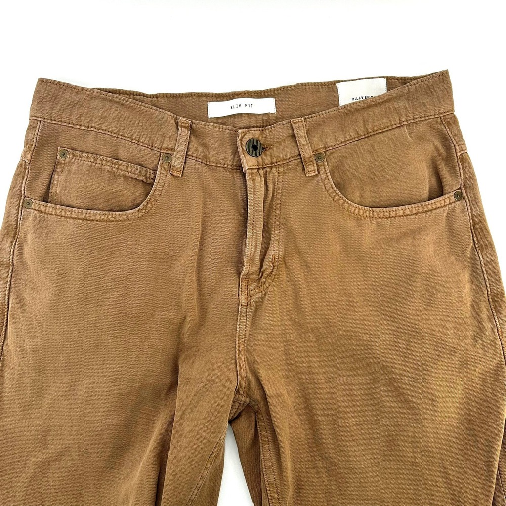 Billy Reid Mens Slim Fit Cotton Linen Herringbone Pants Brown Trousers 34x31